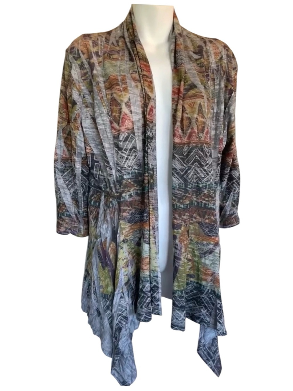 KATINA MARIE cardigan, Women's XS,  grey/olive/rust, tie dye, 3-4 sleeves. EUC